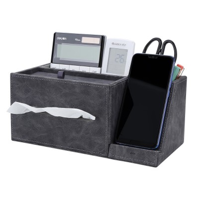 Black PU Leather mobile phone wireless charger tissue box