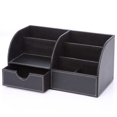 Multifunctional PU Leather Collection Box Black Pen Holder